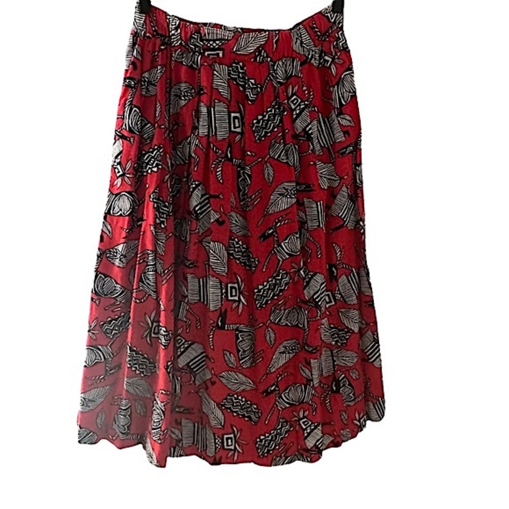 Vintage Nuons 70’s Tropical Print Midi Skirt Red Size 4